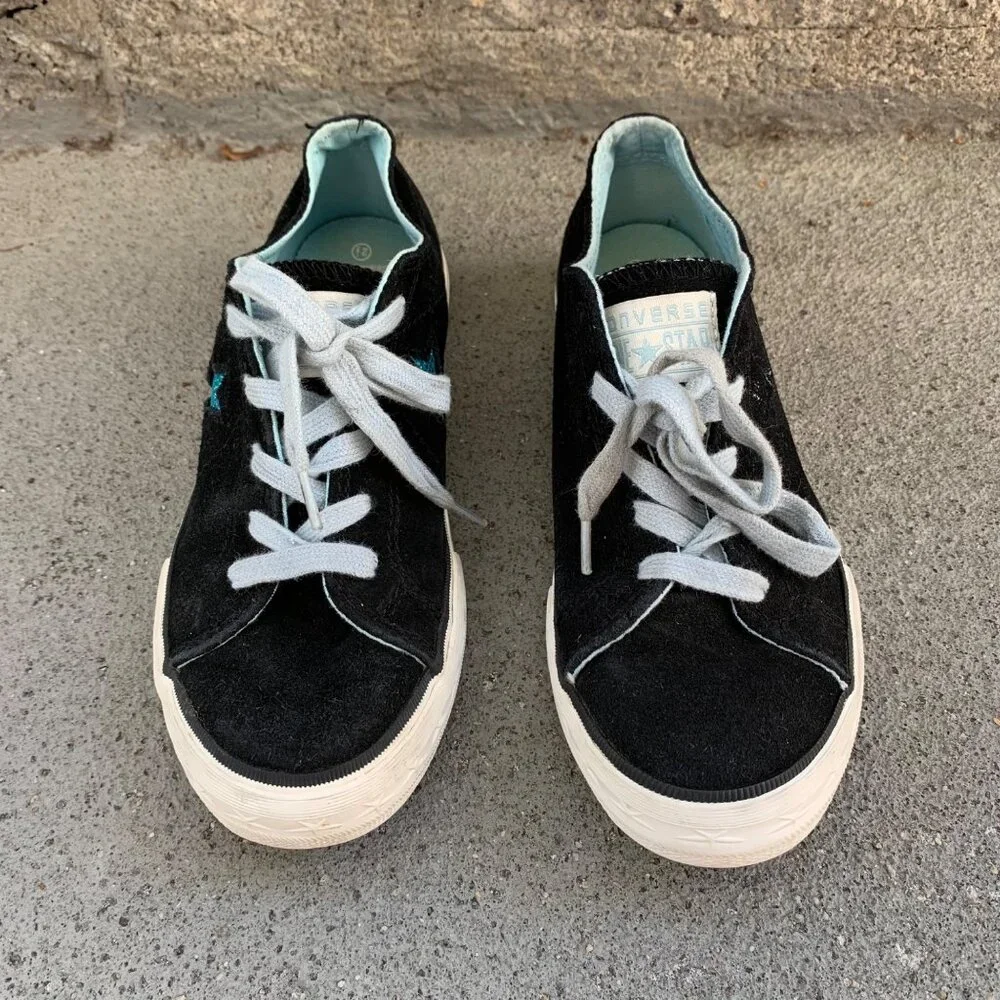 CONVERSE One Star Low Top Sneakers Girls 2.5 34 Y2K Black Suede Running Shoes